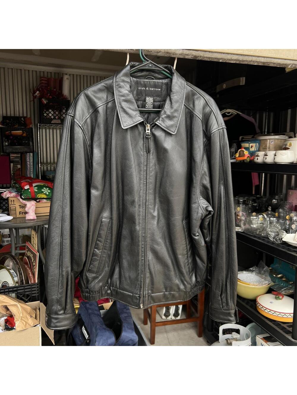 Croft & Barrow Black Leather Jacket with Quilted Lining - Large
